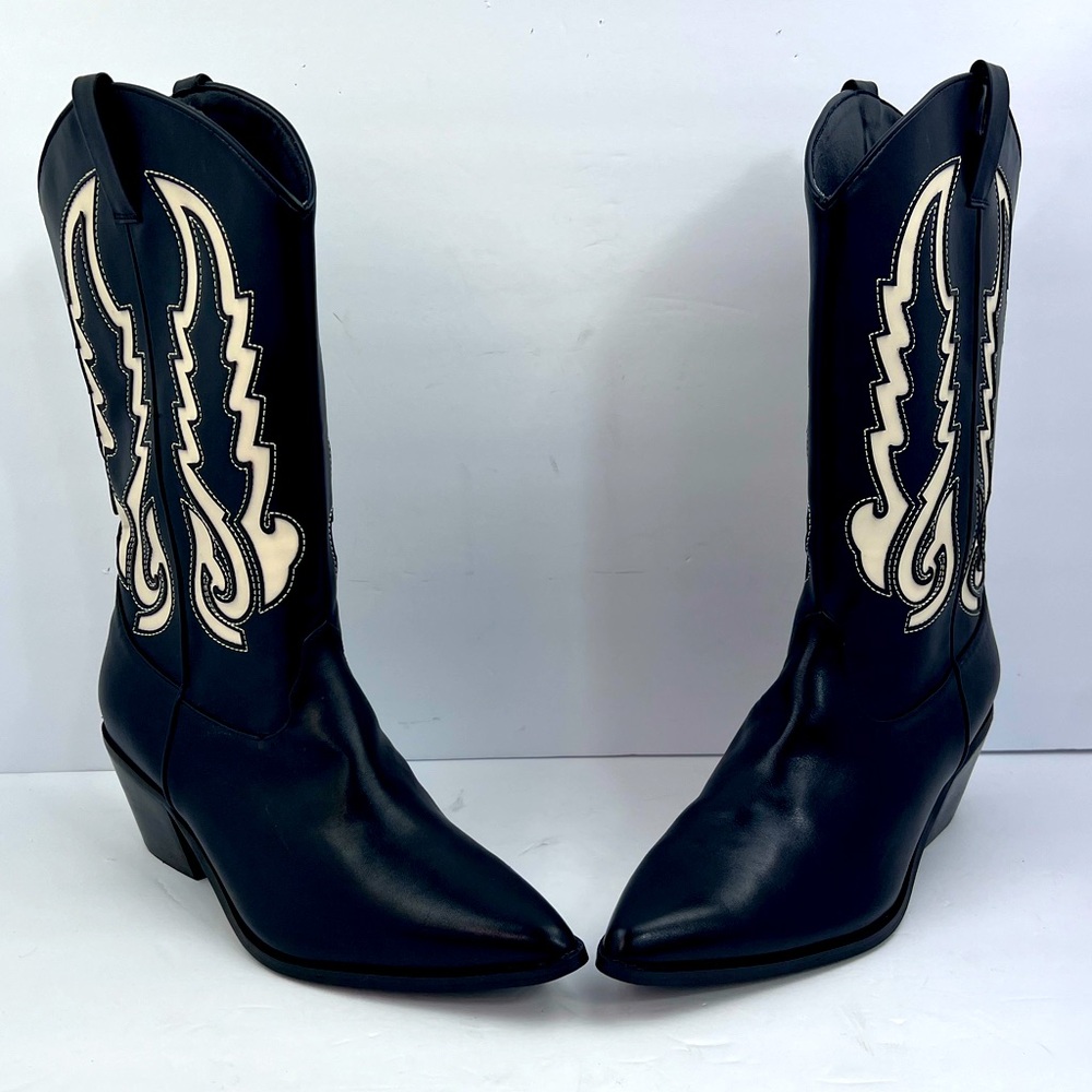 BILLINI NORVA COWGIRL BOOTS, BLACK & BONE COLOR, POINTED TOE, MAN-MADE, SIZE 10 - Picture 8 of 13